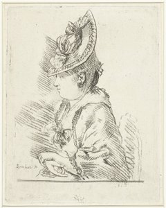 Portrait of a Young Lady with Hat in Profile to the Left by Louis Bernard Coclers