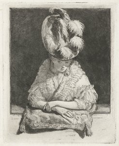Portrait of a Young Woman with Hat Looking Out the Window by Louis Bernard Coclers
