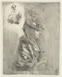 Study Sheet with the Portrait of a Young Woman with Hat and Two Smaller Portraits by Louis Bernard Coclers