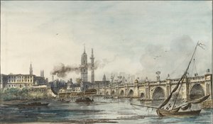 View across the Thames towards the Church of St Magnus and the Monument