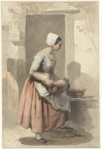 Girl with a Jug at the Entrance of a House by Louis Chantal