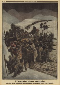 Exodus of a people: the Serbian army protecting a column of peasants fleeing to Albania, World War I