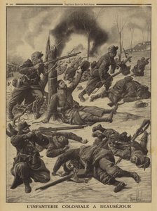French colonial infantry fighting at Beausejour, World War I by Louis Charles (after) Bombled