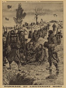 French soldiers paying their respects to a lieutenant killed in action, World War I