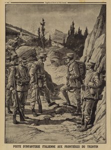 Italian infantry post on the border of Trentino, World War I by Louis Charles (after) Bombled