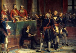 The Three Consuls: Bonaparte, Cambaceres and Lebrun receiving the oaths of presidents. On the right, Emmanuel-Joseph Sieyes (1748-1836) and Pierre-Roger Ducos (1747-1816). Painting by Louis Charles Auguste Couder