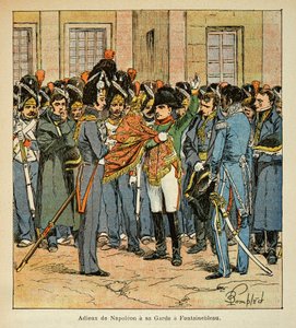 Illustration from the book The Memorial of Saint Helene by Count Emmanuel de Las Cases: The farewell of Napoleon to his guard at Fontainebleau by Louis Charles Bombled
