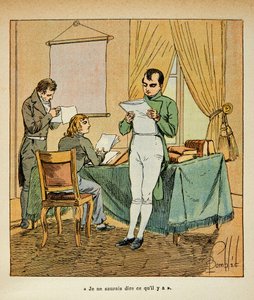 Illustration of Bombled Louis (1862-1927) from the book "The Memorial of Saint Helene" by Count Emmanuel de Las Cases (1766-1842): reading of English newspapers by Napoleon at St. Helene, Private Collection by Louis Charles Bombled