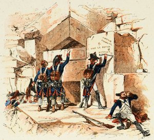 Illustration taken from the book "The Heroes of the Century", anecdotal recits by Dick de Lonlay and illustrated by Louis Bombled (1862-1927)