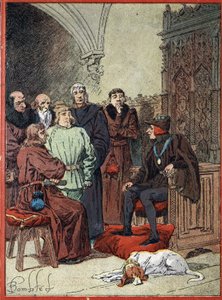 King Louis XII of France (1462-1515) receiving the bourgeois of Paris in the parloir aux bourgeois, first city hall of Paris on 26/11/1514 (King of France Louis XII receives in the Parlour of Burgesses, first city hall of Paris the representatives of the b