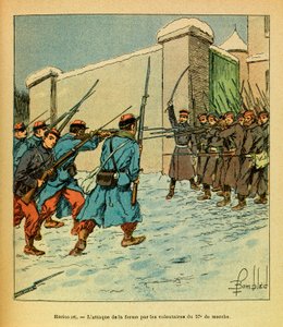 January 1871, Hericourt, the French volunteers of the 57th march assault a farm by Louis Charles Bombled