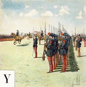 Letter Y: Students of the Military School of Saint-Cyr, "I Will Be a Soldier" - Military Alphabet by Louis Charles Bombled