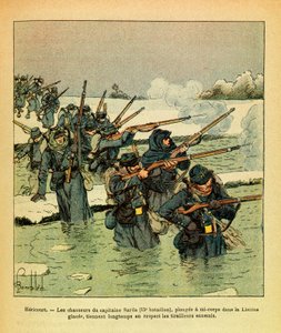 January 1871, Hericourt, the hunters of Captain Sarda dive half-body in the Ice Lisaine, holding the enemy for a long time by Louis Charles Bombled