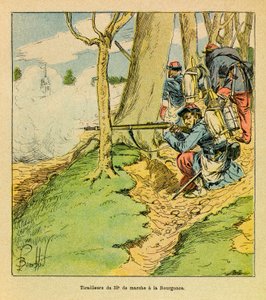 Under the orders of General Dupre, a shoemaker of the 32nd march at the Battle of La Bourgonce in October 1870 by Louis Charles Bombled