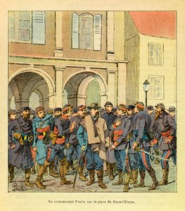 The Eastern Army of Eugene Sergeant, known as Grenest, illustrated by Louis Bombled (Franco-German War; campaign of 1870-1871): Commander Perrin on the Place de Raon-l