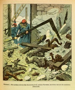 January 1871, Battle of Villersexel, French soldiers remove from a house the remains of German soldiers by Louis Charles Bombled