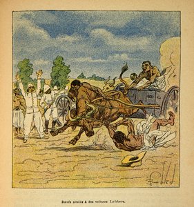 The War in Madagascar: Anecdotal History of the French Expeditions of 1885-1895 by Henri Galli, Illustrated by Louis Bombled: Oxen Reached by Lefebvre Cars