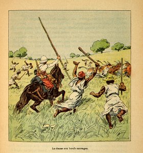 The War in Madagascar - Anecdotal History of the French Expeditions of 1885-1895 by Henri Galli, Illustrated by Louis Bombled: The Hunting of Wild Oxen in Madagascar in 1895, Private Collection by Louis Charles Bombled