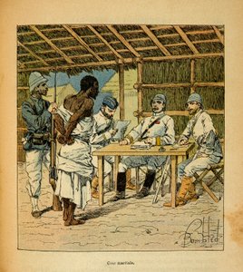 The War in Madagascar - Anecdotal History of the French Expeditions of 1885-1895 by Henri Galli, Illustrated by Louis Bombled: Interrogation of a Hovas Prisoner by the French, Private Collection by Louis Charles Bombled