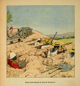 The War in Madagascar - Anecdotal History of the French Expeditions of 1885-1895 by Henri Galli, Illustrated by Louis Bombled: Hovas Troops Trenched on the Road to Tannarive in 1895, Private Collection by Louis Charles Bombled