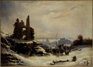 The Return from the Market (Snow Effect on Paris), circa 1830 by Louis Claude Mallebranche