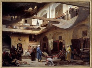 The Carpet Bazaar in the Khan-Khabil in Cairo by Louis Claude Mouchot