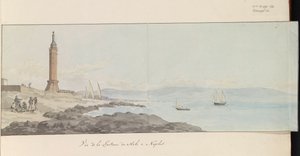 View of Lighthouse at the Mole in Naples (Voyage en Italie, en Sicile et à Malte - 1778) by Louis Ducros