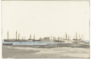 Port of Barletta with ships by Louis Ducros