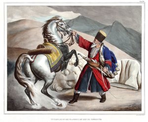 A Tartare and Fragments of the Lion of Cheronnee. in Journey to Athenes and Constantinople, or Collection of Greek and Ottoman Portraits, Views and Costumes, Painted on Places of Nature, Lithographs and Colories by Louis Dupre (1825)