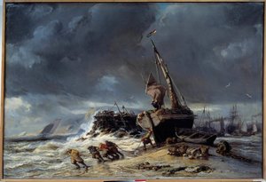 Low Tide, Departure for Fishing. Painting by Louis Eugene Isabey (1803-1886) 19th century. Le Havre, Musee des Beaux Arts