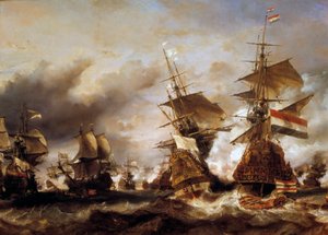 Battle of the Texel on 29/06/1694, victory of Jean Bart over the Dutch squadron of the Admiral of Friesland by Louis Eugene Gabriel Isabey