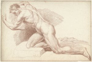 Male Nude, Kneeling, Facing Left by Louis Fabritius Dubourg