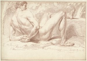 Male Nude, Lying Down, Arms on Back