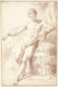 Male Nude, Standing, Leaning on Left Arm by Louis Fabritius Dubourg