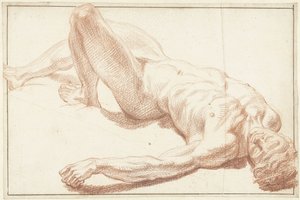 Study of Male Nude, Lying on Back with Extended Leg by Louis Fabritius Dubourg