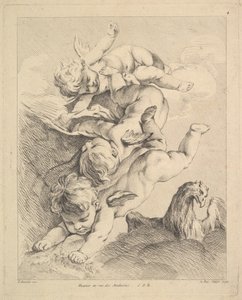 Three Cupids Turning a Somersault, an Eagle on the Right by Louis Felix de la Rue