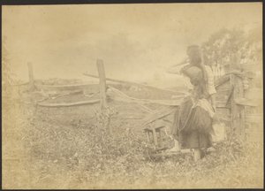 Girl with Pail at Fence by Louis Fleckenstein
