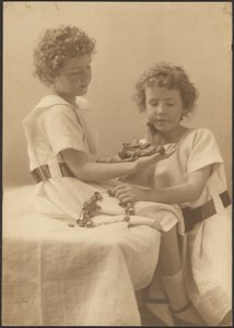 Portrait of Two Sisters Holding Statue and Wreath by Louis Fleckenstein
