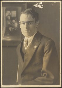Portrait of a Man with Dutch Painting in Background by Louis Fleckenstein