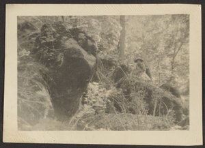 Woman on Rocks in Woods by Louis Fleckenstein
