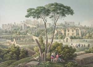 View of the Palatine Hill in Rome, with the ruins of the Palace of the Caesars in the background