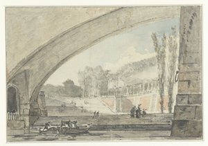 View Under a Bridge to Terraces and a Staircase