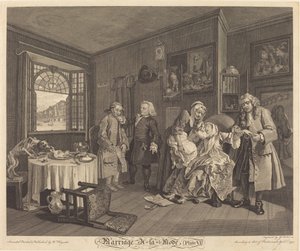 Marriage à la Mode: pl.6 by Louis Gerard Scotin after William Hogarth