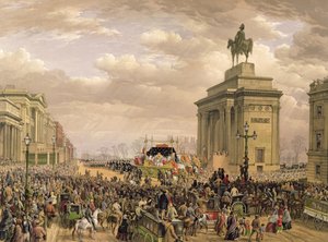 Funeral of the Duke of Wellington, the funeral car passing the archway at Apsley House, Nov. 18th 1852