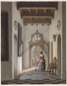 Maid Sweeping the Hallway of a House by Louis Henri de Fontenay