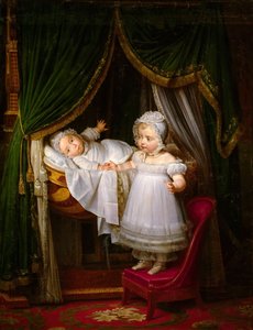 Henri of Artois, Count of Chambord, duc de Bordeaux in his cradle with his sister Louise Marie Thérèse