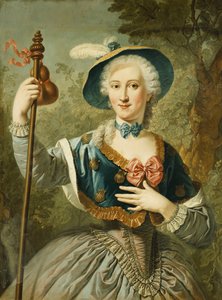 Portrait of a Lady, Three-Quarter Length, Dressed as a Pilgrim, and Wearing a Blue Lined Straw Hat and Feather, 1747