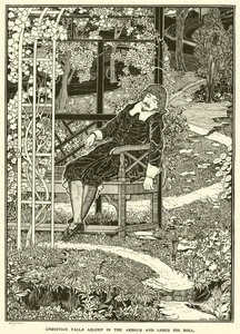 Christian Falls Asleep in the Arbour and Loses his Roll by Louis John Rhead