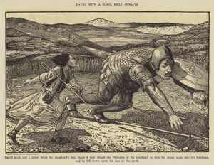 David, with a sling, kills Goliath