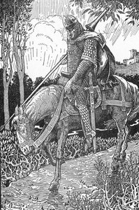 Mordred wounded after the battle of Camlann against his father King Arthur Illustration by Louis Rhead (1858-1926) from “King Arthur and his knights” 1923 Private collection